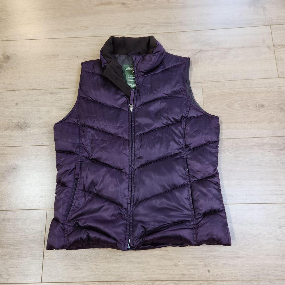 Eddie Bauer Goose Down Vest Womens Medium Purple Quilted Puffer Full Zip Warm